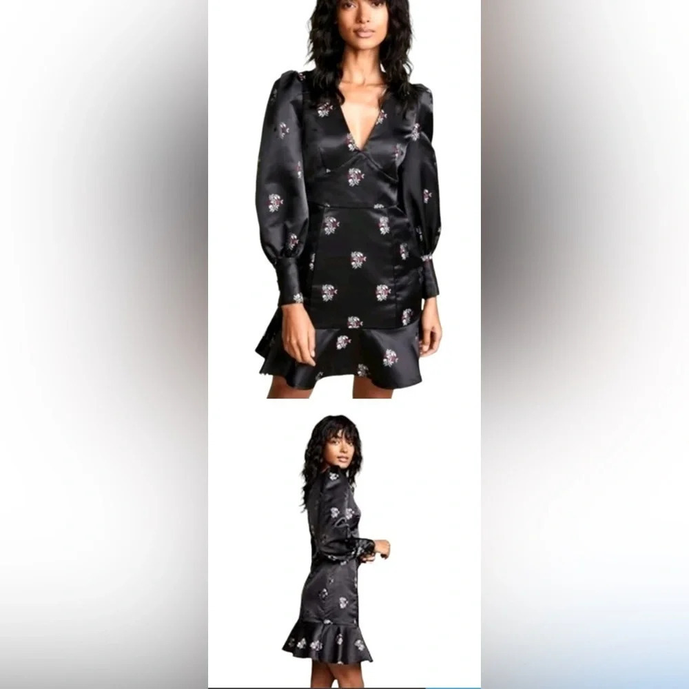JOIE Black Minia Floral Dress Dark Romantic Flounce V Neck Party Size 6 NWT - Picture 14 of 14